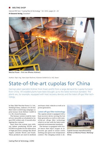 State-of-the-art cupolas for China