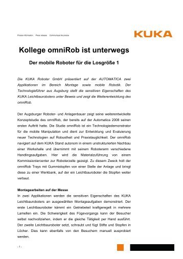 Pressemitteilung zum Download (PDF Format) - KUKA Roboter