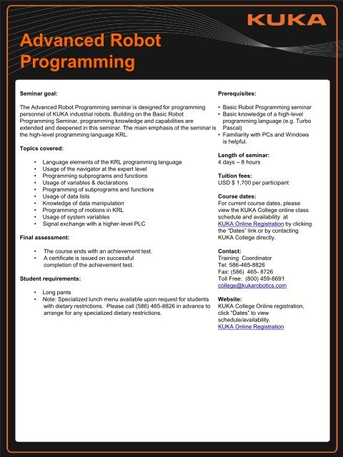 Seminar Program (PDF) - KUKA Robotics