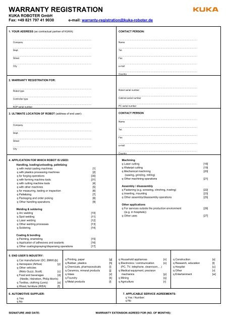 Warranty Registration (PDF Format) - KUKA Roboter