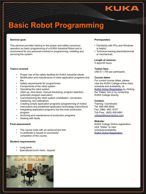 Seminar Program Clinton Township (PDF) - KUKA Robotics