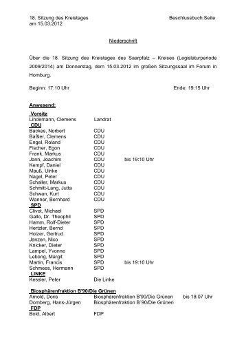 18. Sitzung des Kreistages am 15.03.2012 ... - Saarpfalz-Kreis