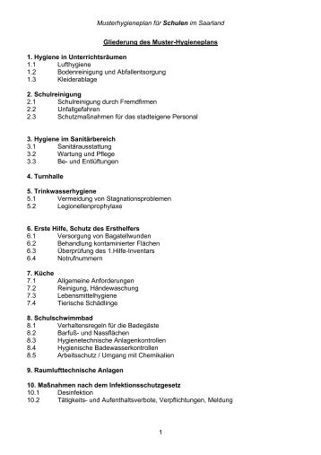 Musterhygieneplan für Schulen im Saarland - Saarpfalz-Kreis