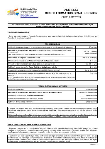 Informació admissió CFGS - I.E.S. Bellaguarda