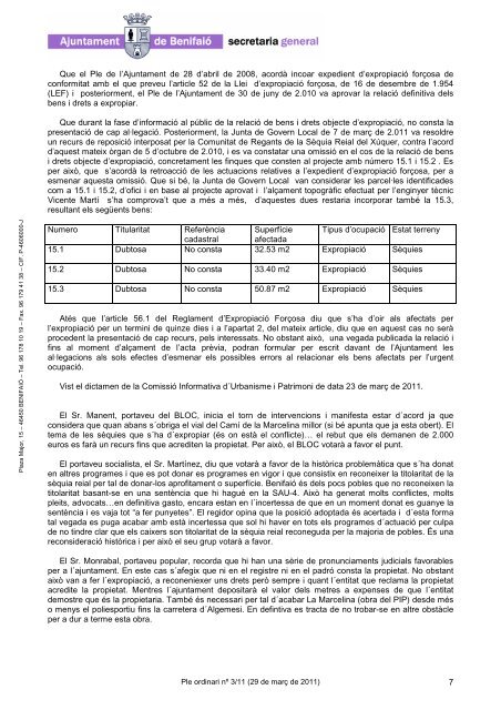 2011-03 Acta Ple nº 3 (29 de - Ayuntamiento de Benifaió
