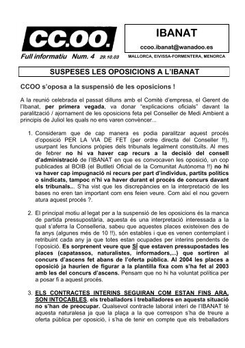 Suspeses les oposicions a l'IBANAT. CC.OO - BalearWeb