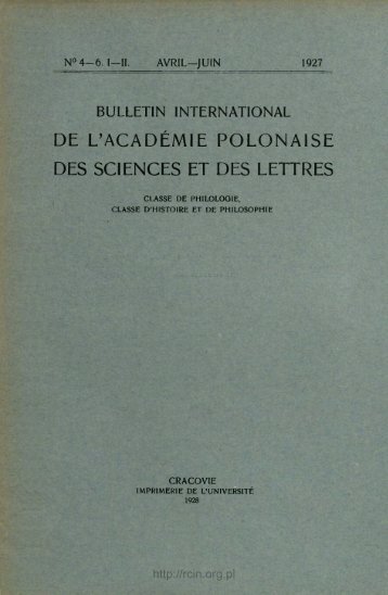 DE L'ACADÉMIE POLONAISE DES SCIENCES ET DES LETTRES