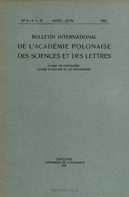 DE L'ACADÉMIE POLONAISE DES SCIENCES ET DES LETTRES