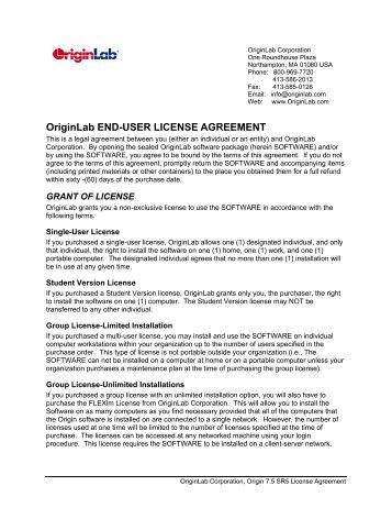 Originlab END-USER LICENSE AGREEMENT