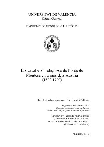 Els cavallers i religiosos de l´orde de Montesa en temps dels Àustria