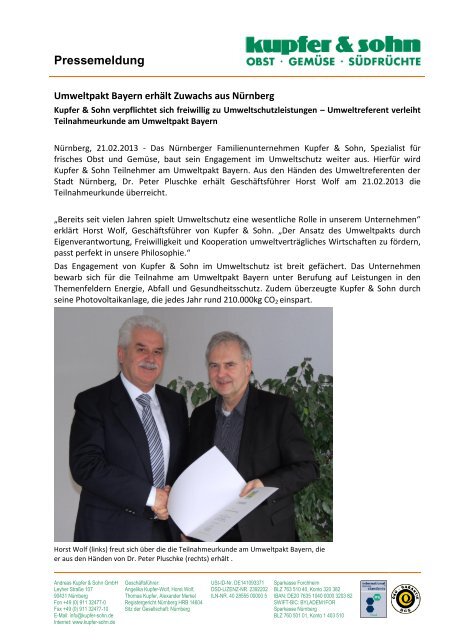Umweltpakt Bayern - Andreas Kupfer & Sohn GmbH