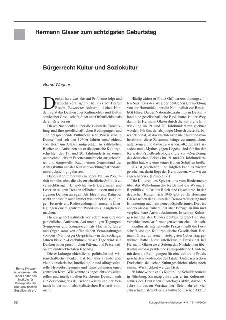 Bürgerrecht Kultur und Soziokultur (Bernd Wagner) - Kulturpolitische ...