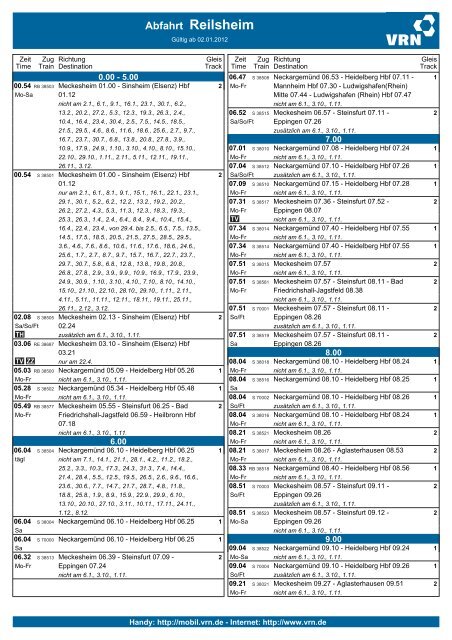 Fahrplan Der S Bahn Heidelberg Reilsheim Kurpfalz Internat