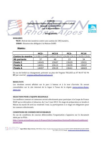 Programme - Ligue Rhône-Alpes des sociétés d'aviron