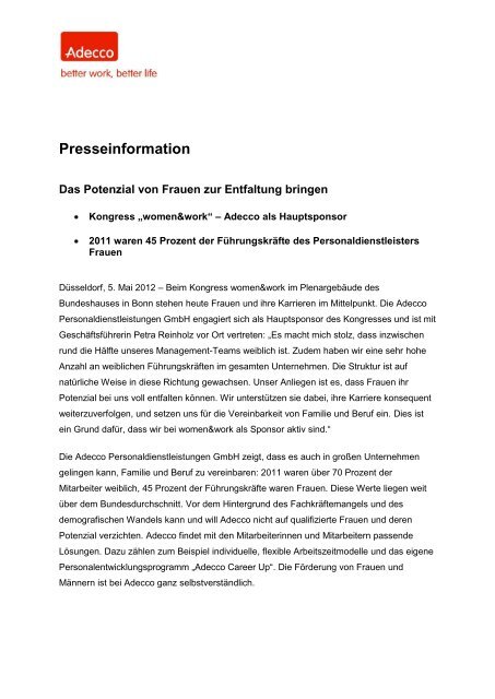Presseinformation Bei Der Adecco Personaldienstleistungen Gmbh