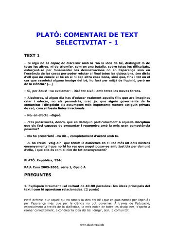 PLATÓ: COMENTARI DE TEXT SELECTIVITAT - 1