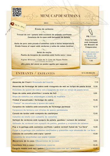 La carta - Restaurant Can Pica-soques