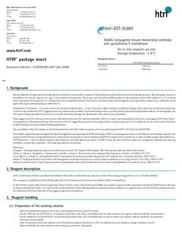 HTRF® package insert Anti-GST-XL665 - Cisbio Bioassays