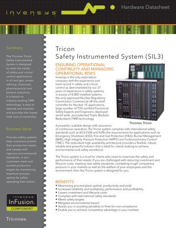 Tricon Safety Instrumented System (SIL3) - Invensys Operations ...