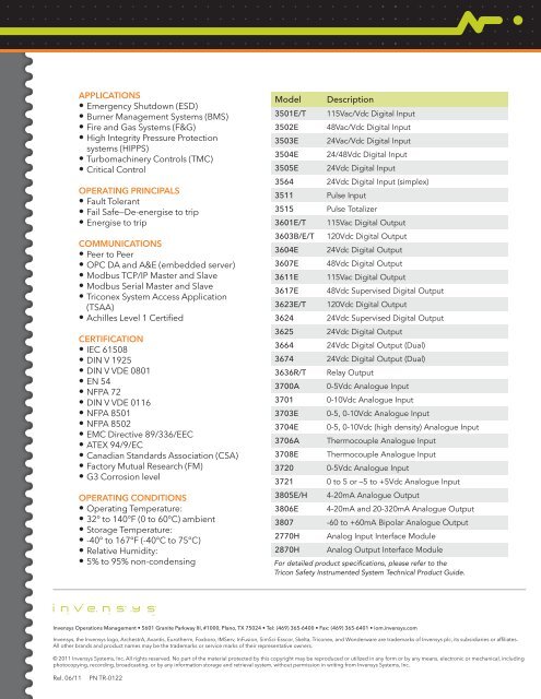 Tricon Safety Instrumented System (SIL3) - Invensys Operations ...