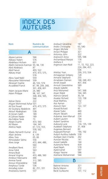 INDEX DES AUTEURS - Sofcot