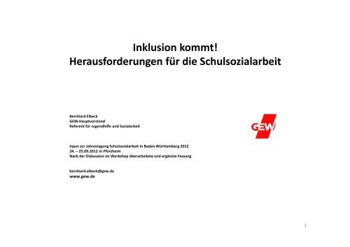 Inklusion kommt! Herausforderungen für die Schulsozialarbeit