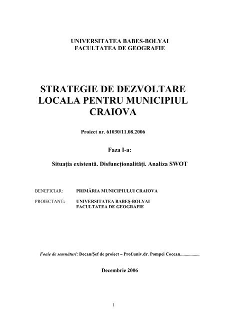 strategia de dezvoltare locala pentru municipiul ... - Primaria Craiova