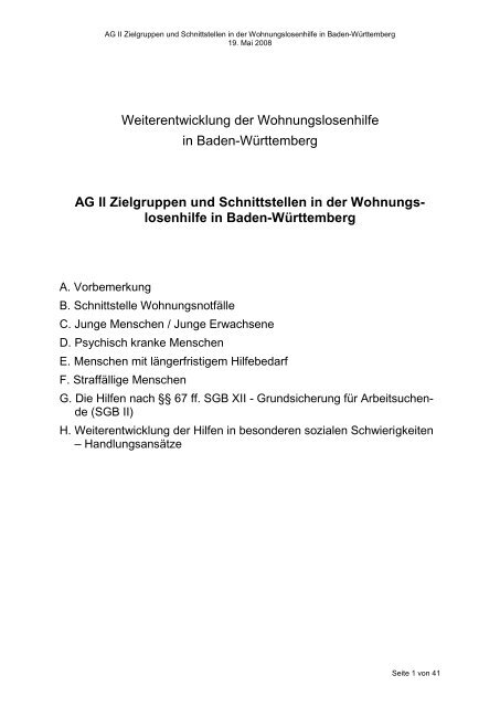 Zielgruppen und Schnittstellen in der Wohnungslosenhilfe in Baden ...