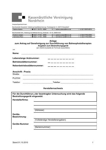 Gerätebogen (57 KB) - Kassenärztliche Vereinigung Nordrhein