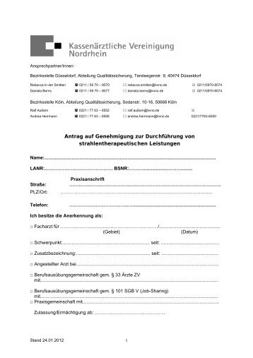 Antragsformular (70 KB) - Kassenärztliche Vereinigung Nordrhein