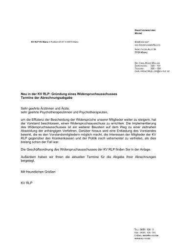 Neu in der KV RLP: Gründung eines Widerspruchausschusses ...