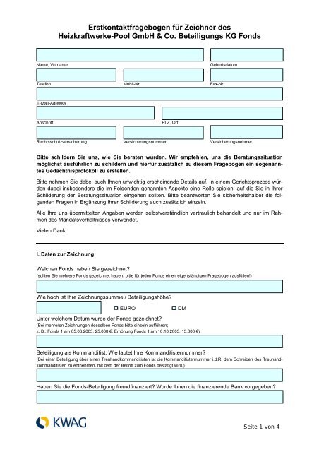 Erstkontaktfragebogen für Zeichner des Heizkraftwerke-Pool GmbH ...