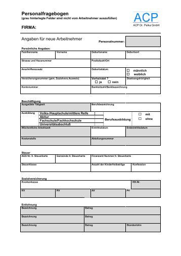 Personalfragebogen - ACP Dr. Pelka