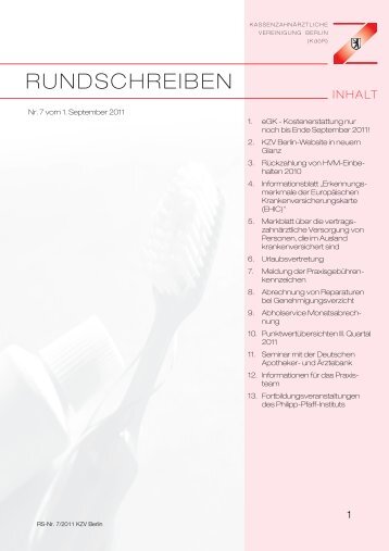 Rundschreiben Nr. 7 vom 01.09.2011 - Kassenzahnärztliche ...