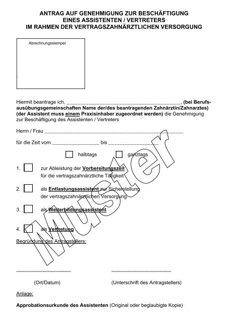 antrag auf genehmigung zur beschäftigung eines assistenten ...