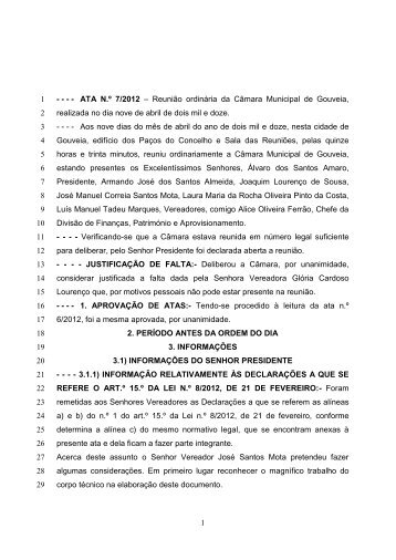 1 - - - - ATA N.º 7/2012 – Reunião ordinária da Câmara Municipal de ...