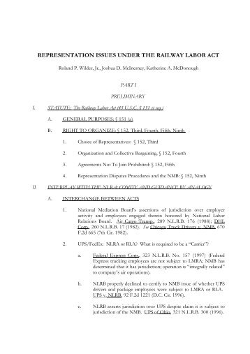 REPRESENTATION ISSUES UNDER THE RAILWAY LABOR ACT