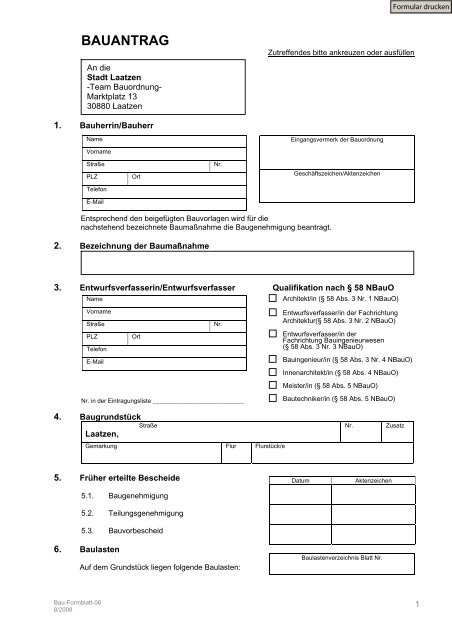 Formblatt 06 BAUANTRAG - Stadt Laatzen