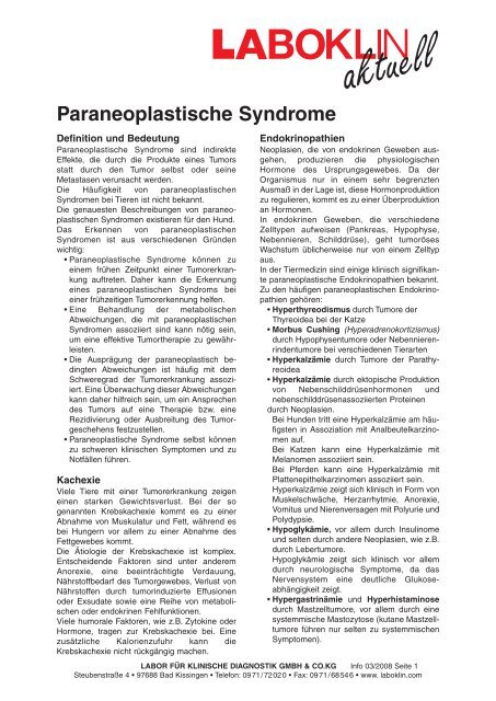 Paraneoplastische Syndrome - Laboklin