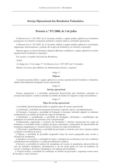 Compilação Legislativa - Bombeiros Portugueses