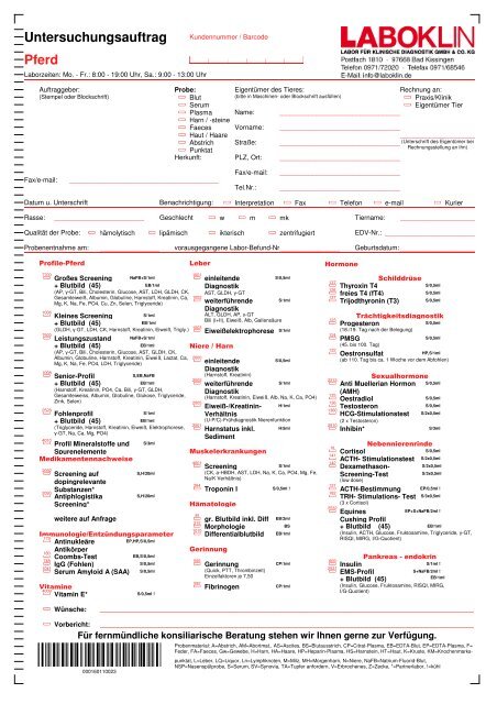 Untersuchungsauftrag - Laboklin