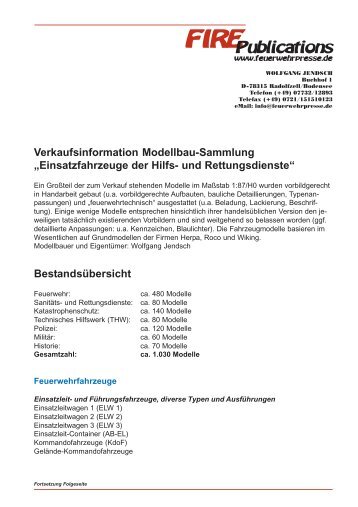 Verkaufsinformation Modellbau-Sammlung - Wolfgang Jendsch