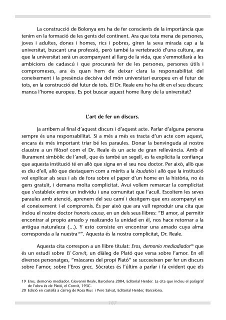 Llibret amb els discursos de l'acte - Universitat Ramon Llull