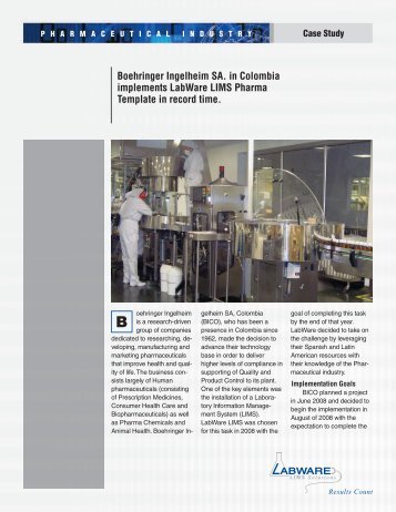 Boehringer Ingelheim SA. in Colombia implements LabWare LIMS ...