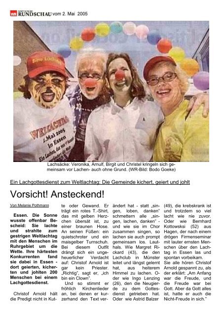 Westfälische Rundschau vom 2. Mai 2005 - Lachclub Recklinghausen