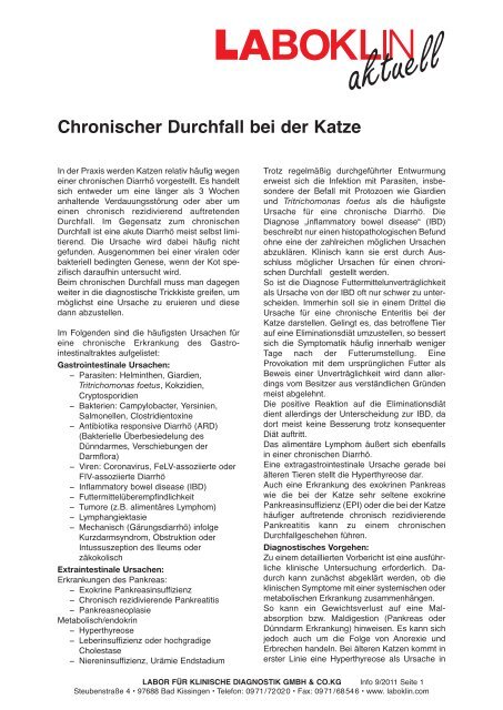 Chronischer Durchfall bei der Katze - Laboklin