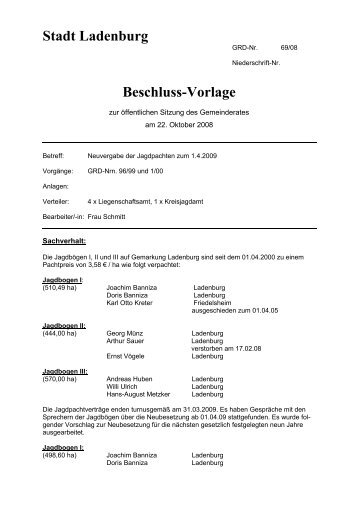 Stadt Ladenburg Beschluss-Vorlage