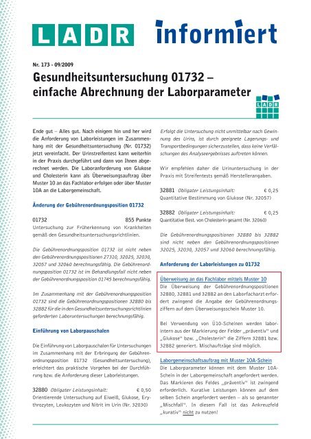 einfache Abrechnung der Laborparameter - LADR