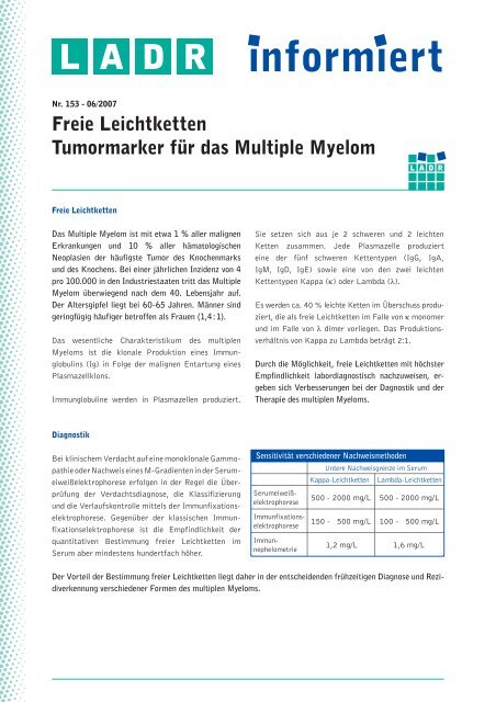 Freie Leichtketten Tumormarker für Das Multiple Myelom - LADR