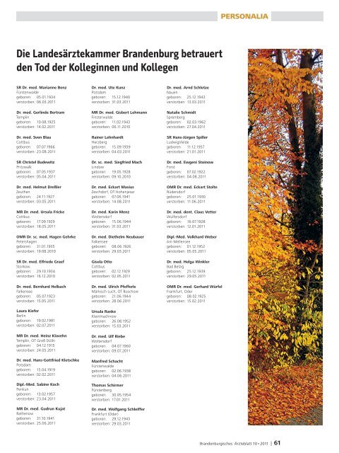 Ausgabe 10/2011 - Landesärztekammer Brandenburg